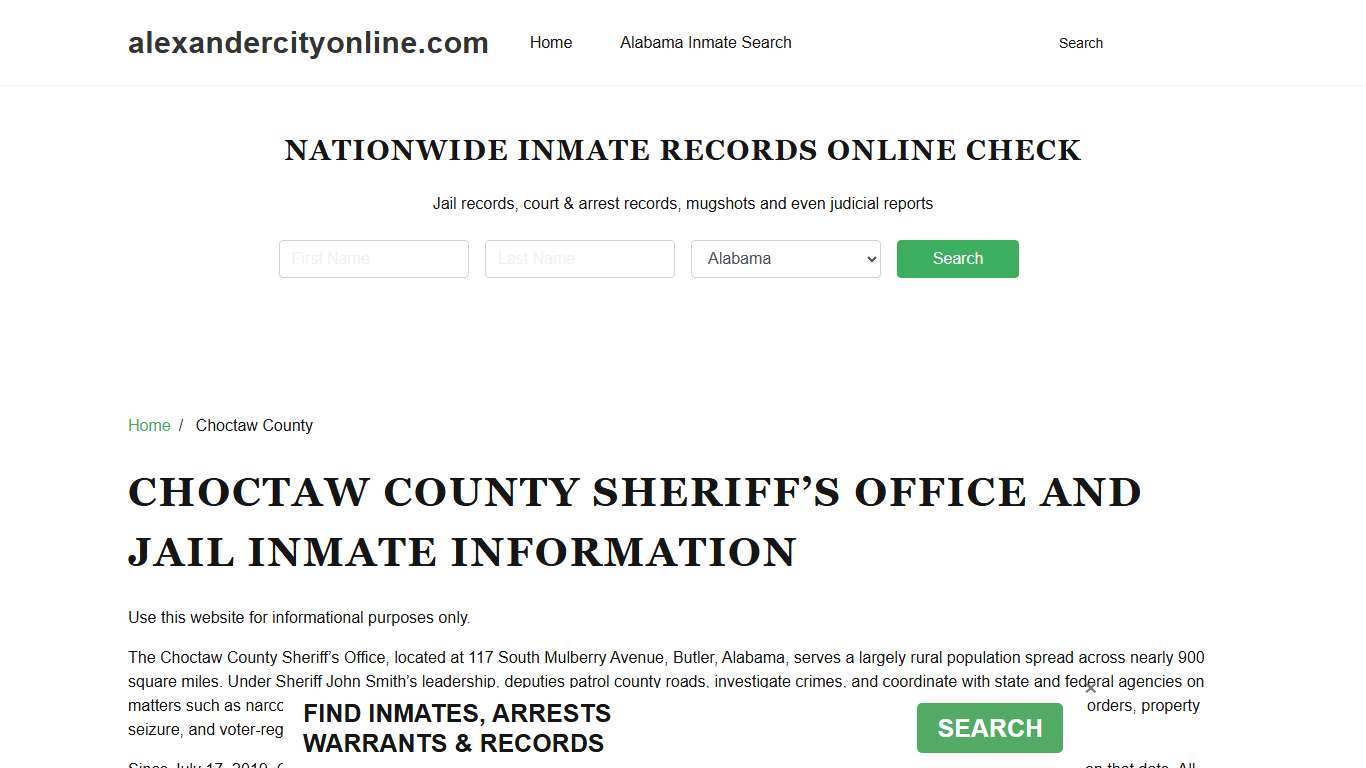 Choctaw County Sheriff, AL, Jail Inmate Search, Recent Arrests